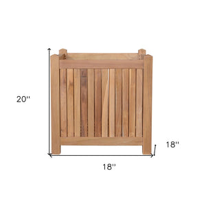 Homeroots 18" Natural Solid Wood Square Planter Box - Stylish Indoor/Outdoor Décor With Durable Teak Design   554714