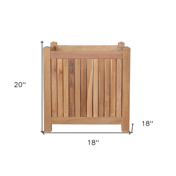 Homeroots 18" Natural Solid Wood Square Planter Box - Stylish Indoor/Outdoor Décor With Durable Teak Design   554714