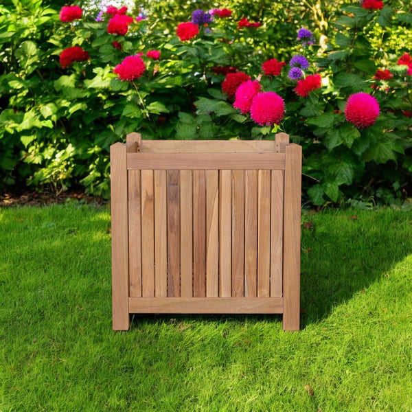 Homeroots 18" Natural Solid Wood Square Planter Box - Stylish Indoor/Outdoor Décor With Durable Teak Design   554714