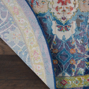 Homeroots 4' Navy Blue And Gold Medallion Distressed Non Skid Round Rug  Polypropylene 554717