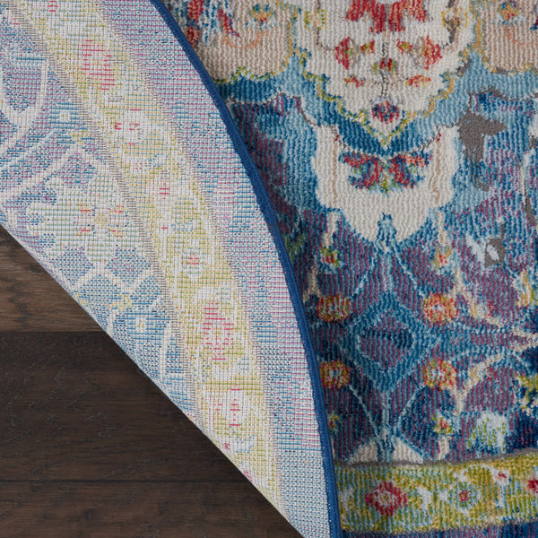 Homeroots 4' Navy Blue And Gold Medallion Distressed Non Skid Round Rug  Polypropylene 554717