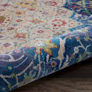 Homeroots 4' Navy Blue And Gold Medallion Distressed Non Skid Round Rug  Polypropylene 554717