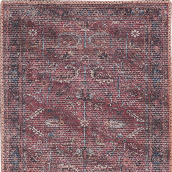 Homeroots 3' X 5' Blue And Red Floral Power Loom Area Rug - Distressed Design For Stylish Home Decor Accent 3' X 5' Cotton Blend 554720