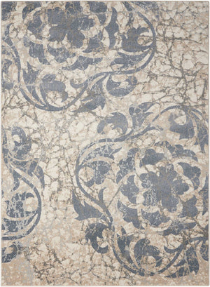 Homeroots 9' X 13' Ivory Blue And Slate Gray Floral Distressed Area Rug  Polyester 554724