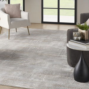 HomeRoots 5' Silver and Gray Abstract Area Rug - Modern Elegance, Non-Skid, Durable, Stain Resistant Design 9' X 12' 554725