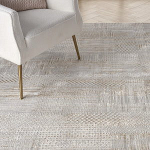 HomeRoots 5' Silver and Gray Abstract Area Rug - Modern Elegance, Non-Skid, Durable, Stain Resistant Design 9' X 12' 554725
