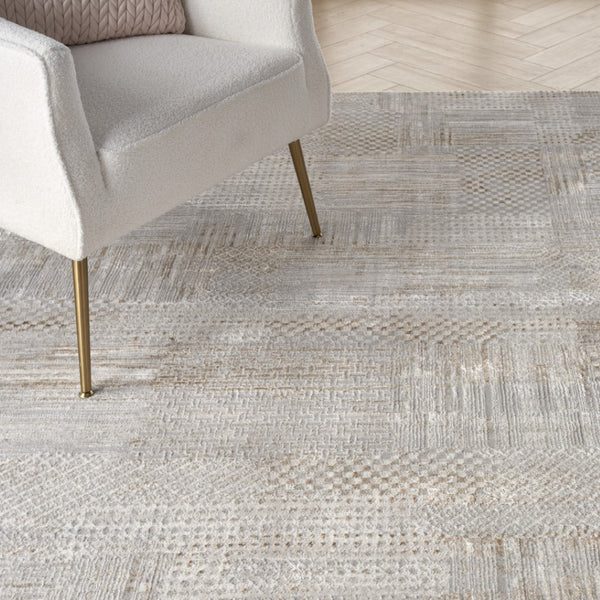HomeRoots 5' Silver and Gray Abstract Area Rug - Modern Elegance, Non-Skid, Durable, Stain Resistant Design 9' X 12' 554725
