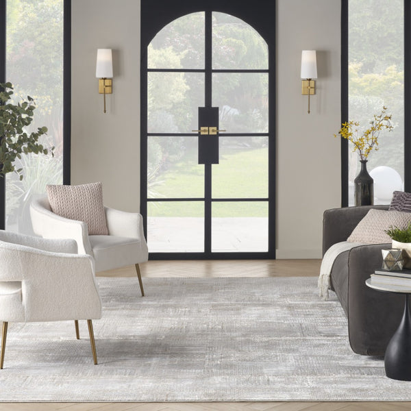 HomeRoots 5' Silver and Gray Abstract Area Rug - Modern Elegance, Non-Skid, Durable, Stain Resistant Design 9' X 12' 554725