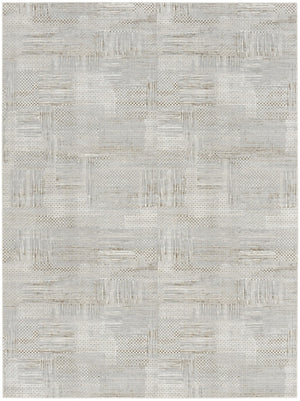 HomeRoots 5' Silver and Gray Abstract Area Rug - Modern Elegance, Non-Skid, Durable, Stain Resistant Design 9' X 12' 554725