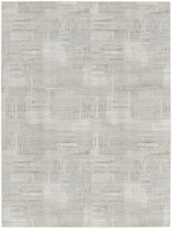 HomeRoots 5' Silver and Gray Abstract Area Rug - Modern Elegance, Non-Skid, Durable, Stain Resistant Design 9' X 12' 554725