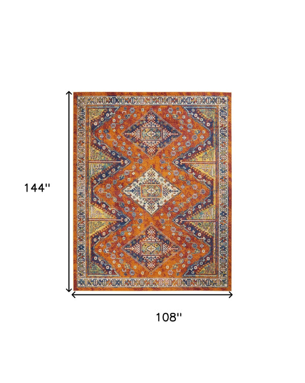 Homeroots 9' X 12' Orange Geometric Power Loom Area Rug  Polypropylene 554729