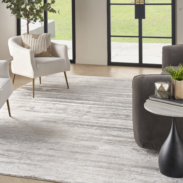 HomeRoots 8' Cream and Gray Abstract Area Rug - Durable, Non-Skid Design Perfect for High-Traffic Homes 9' X 12' 554730