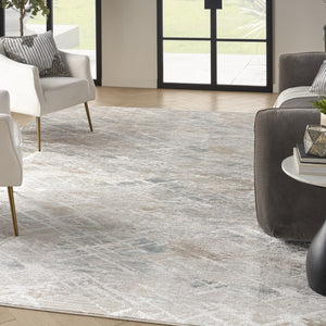 HomeRoots 5' Ivory Blue and Gray Abstract Area Rug - Modern, Stain-Resistant, Durable Design for Any Space 9' X 12' 554731