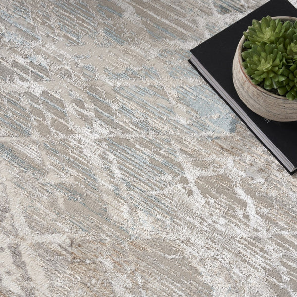HomeRoots 5' Ivory Blue and Gray Abstract Area Rug - Modern, Stain-Resistant, Durable Design for Any Space 9' X 12' 554731