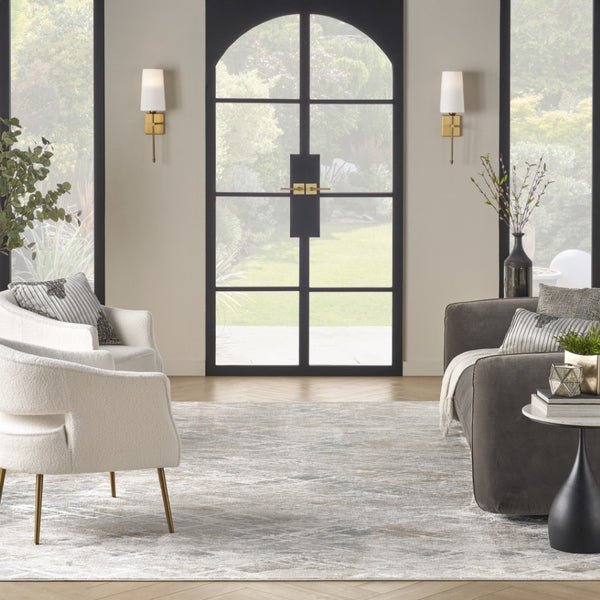 HomeRoots 5' Ivory Blue and Gray Abstract Area Rug - Modern, Stain-Resistant, Durable Design for Any Space 9' X 12' 554731