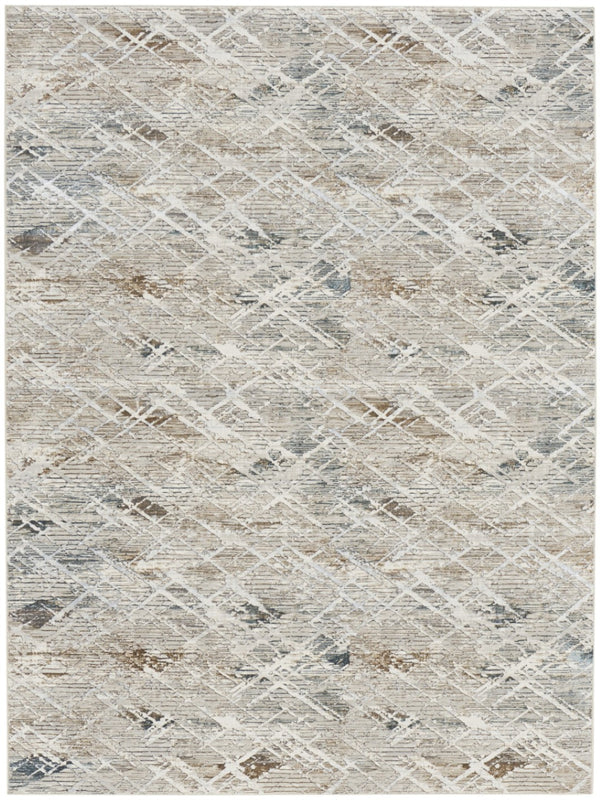 HomeRoots 5' Ivory Blue and Gray Abstract Area Rug - Modern, Stain-Resistant, Durable Design for Any Space 9' X 12' 554731