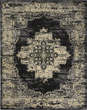 Homeroots 9' X 12' Black And Tan Medallion Distressed Non Skid Area Rug  Polypropylene 554733