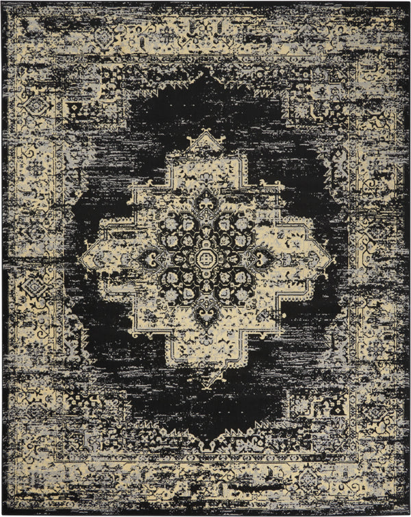 Homeroots 9' X 12' Black And Tan Medallion Distressed Non Skid Area Rug  Polypropylene 554733