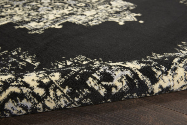 HomeRoots 9' Black and Tan Medallion Area Rug - Elegant Distressed Design, Durable and Stain-Resistant Style 9' X 12' 554733