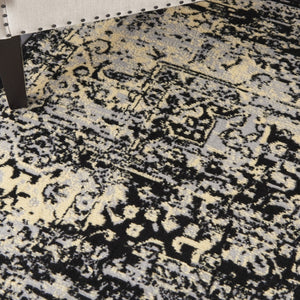 HomeRoots 9' Black and Tan Medallion Area Rug - Elegant Distressed Design, Durable and Stain-Resistant Style 9' X 12' 554733