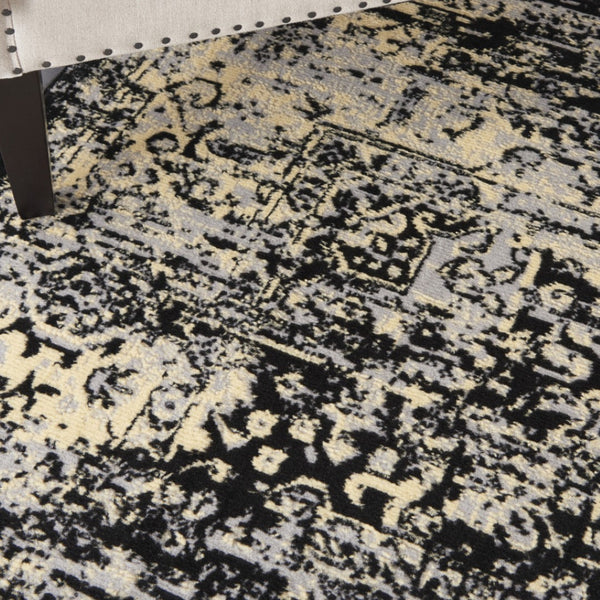 HomeRoots 9' Black and Tan Medallion Area Rug - Elegant Distressed Design, Durable and Stain-Resistant Style 9' X 12' 554733