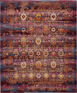 Homeroots 9' X 12' Floral Distressed Area Rug In Blue, Yellow & Red – Durable, Non-skid, Stain Resistant Design  Polypropylene 554736