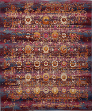 Homeroots 9' X 12' Floral Distressed Area Rug In Blue, Yellow & Red – Durable, Non-skid, Stain Resistant Design  Polypropylene 554736