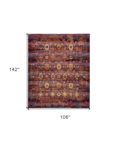 Homeroots 9' X 12' Floral Distressed Area Rug In Blue, Yellow & Red – Durable, Non-skid, Stain Resistant Design  Polypropylene 554736