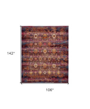 Homeroots 9' X 12' Floral Distressed Area Rug In Blue, Yellow & Red – Durable, Non-skid, Stain Resistant Design  Polypropylene 554736