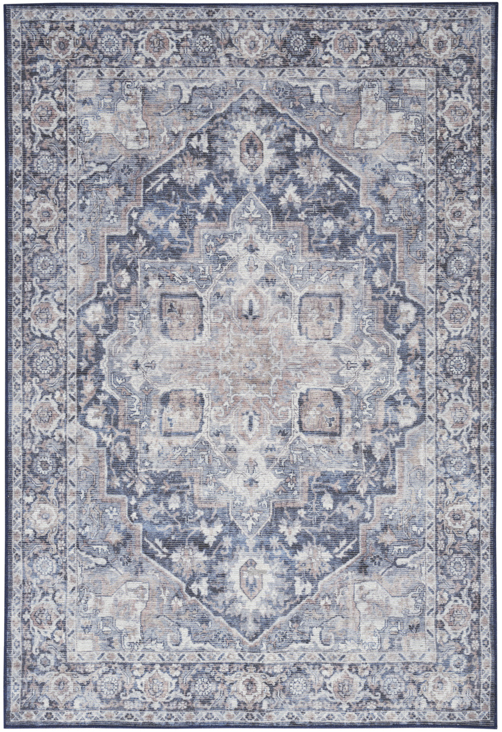 Homeroots 4' X 6' Ivory And Blue Floral Power Loom Distressed Area Rug  Cotton Blend 554738