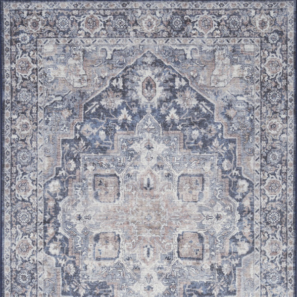 Homeroots 4' X 6' Ivory And Blue Floral Power Loom Distressed Area Rug  Cotton Blend 554738
