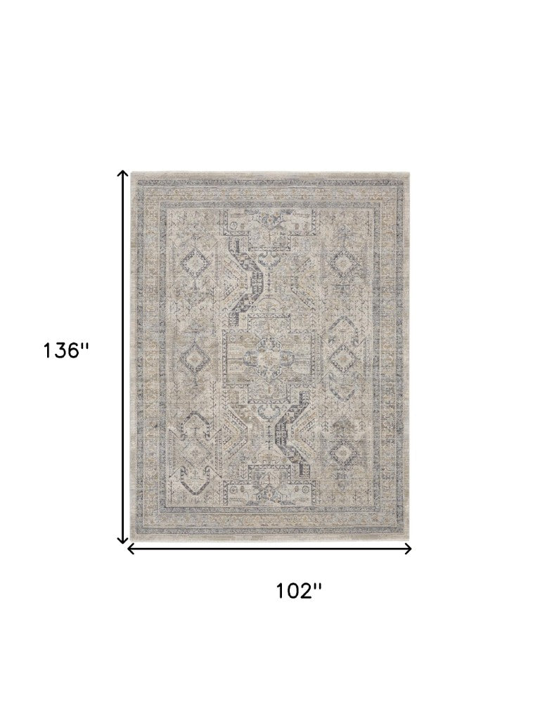 9x11 Vintage Floral Distressed Area Rug Low Pile Polyester for Living Rooms