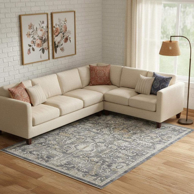 HomeRoots Floral Area Rug Power Loomed Distressed Vintage Pattern for Traditional Living Room Accent 9' x 11' 554751