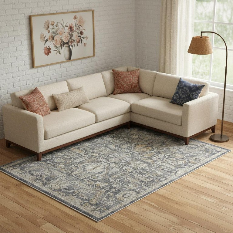 HomeRoots Floral Area Rug Power Loomed Distressed Vintage Pattern for Traditional Living Room Accent 9' x 11' 554751
