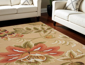 Homeroots 8' X 11' Beige And Red Floral Area Rug  Polyester 554760