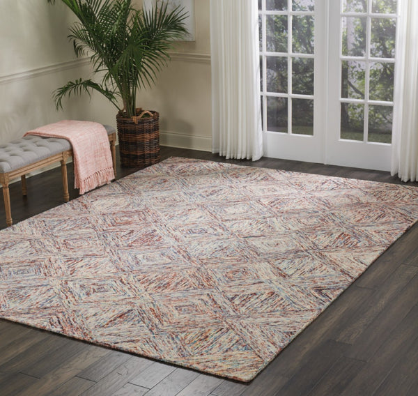 HomeRoots 8' Wool Geometric Area Rug in Bold Ivory, Red, and Blue - Modern Style for Living Spaces and More 8' X 11' 554762