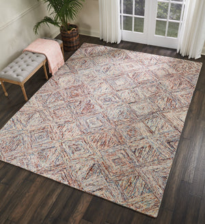 HomeRoots 8' Wool Geometric Area Rug in Bold Ivory, Red, and Blue - Modern Style for Living Spaces and More 8' X 11' 554762