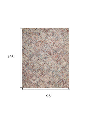 Homeroots 8' X 11' Ivory Red And Blue Wool Geometric Area Rug  Wool 554762