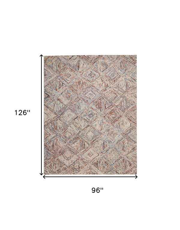 Homeroots 8' X 11' Ivory Red And Blue Wool Geometric Area Rug  Wool 554762