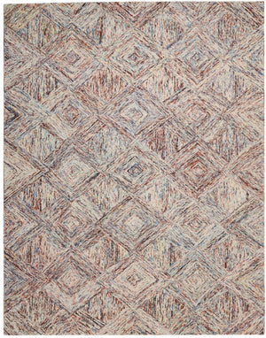 HomeRoots 8' Wool Geometric Area Rug in Bold Ivory, Red, and Blue - Modern Style for Living Spaces and More 8' X 11' 554762