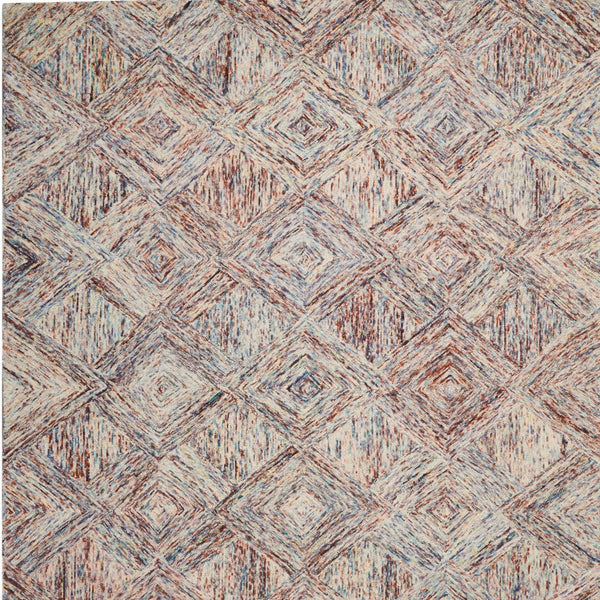 Homeroots 8' X 11' Ivory Red And Blue Wool Geometric Area Rug  Wool 554762