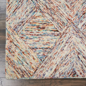 HomeRoots 8' Wool Geometric Area Rug in Bold Ivory, Red, and Blue - Modern Style for Living Spaces and More 8' X 11' 554762