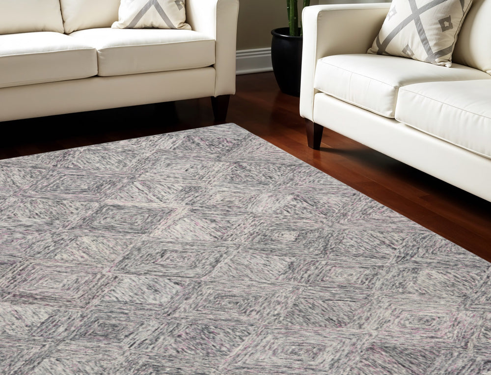 Homeroots 8' X 11' Ivory Black And Gray Wool Geometric Area Rug  Wool 554763