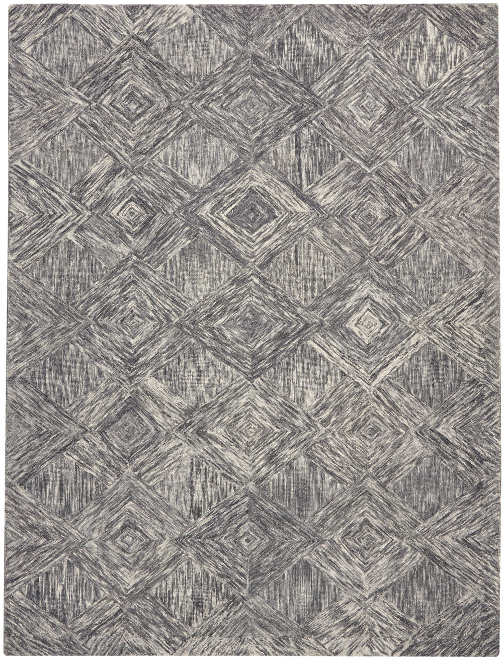 Homeroots 8' X 11' Charcoal And Ivory Wool Geometric Area Rug  Wool 554764