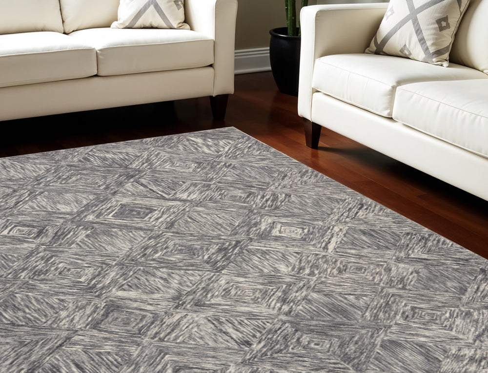 Homeroots 8' X 11' Charcoal And Ivory Wool Geometric Area Rug  Wool 554764