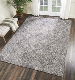 HomeRoots 8' Charcoal and Ivory Wool Geometric Area Rug - Modern Design for Living Rooms and Bedrooms 8' X 11' 554764