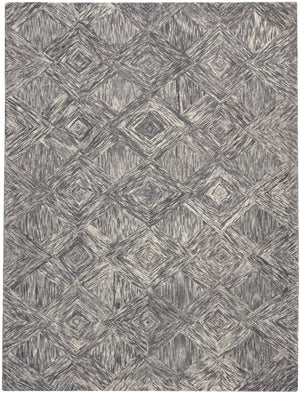 HomeRoots 8' Charcoal and Ivory Wool Geometric Area Rug - Modern Design for Living Rooms and Bedrooms 8' X 11' 554764