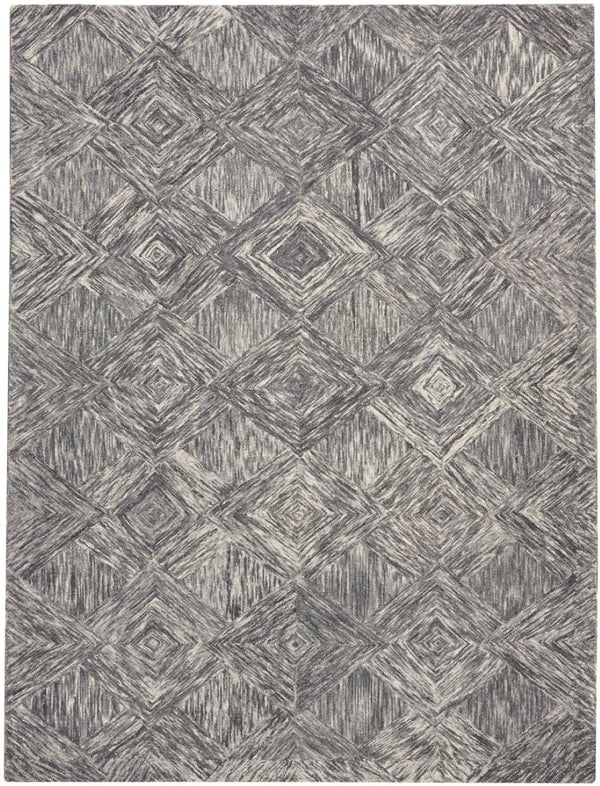 HomeRoots 8' Charcoal and Ivory Wool Geometric Area Rug - Modern Design for Living Rooms and Bedrooms 8' X 11' 554764