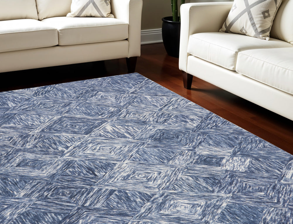 Homeroots 8' X 11' Denim Blue And Ivory Wool Geometric Area Rug  Wool 554766