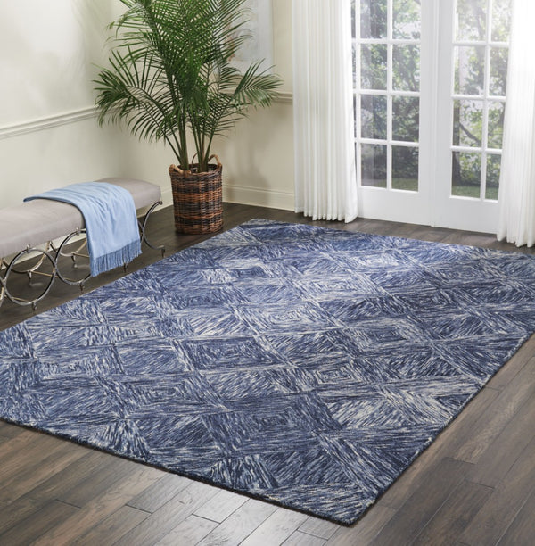 HomeRoots 8' Geometric Wool Area Rug in Denim Blue and Ivory – Stylish, Cozy, Perfect for Any Room Decor 8' X 11' 554766